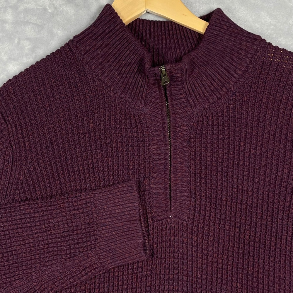 LL Bean Men XXL-Tall Burgundy Waffle Knit 100% Organic Cotton Quarter Zip 508975